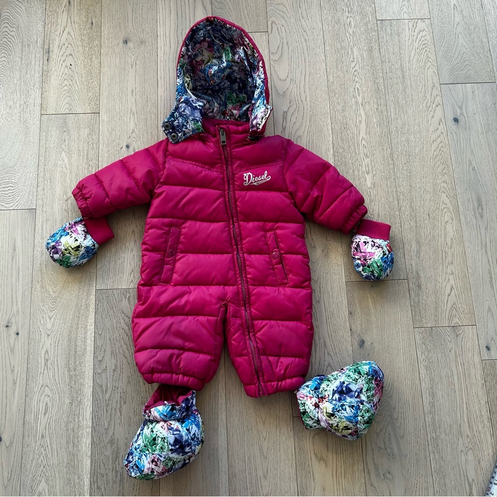 Diesel Baby Girl Pink One Piece Suit Diamond Print Size 6-9 months